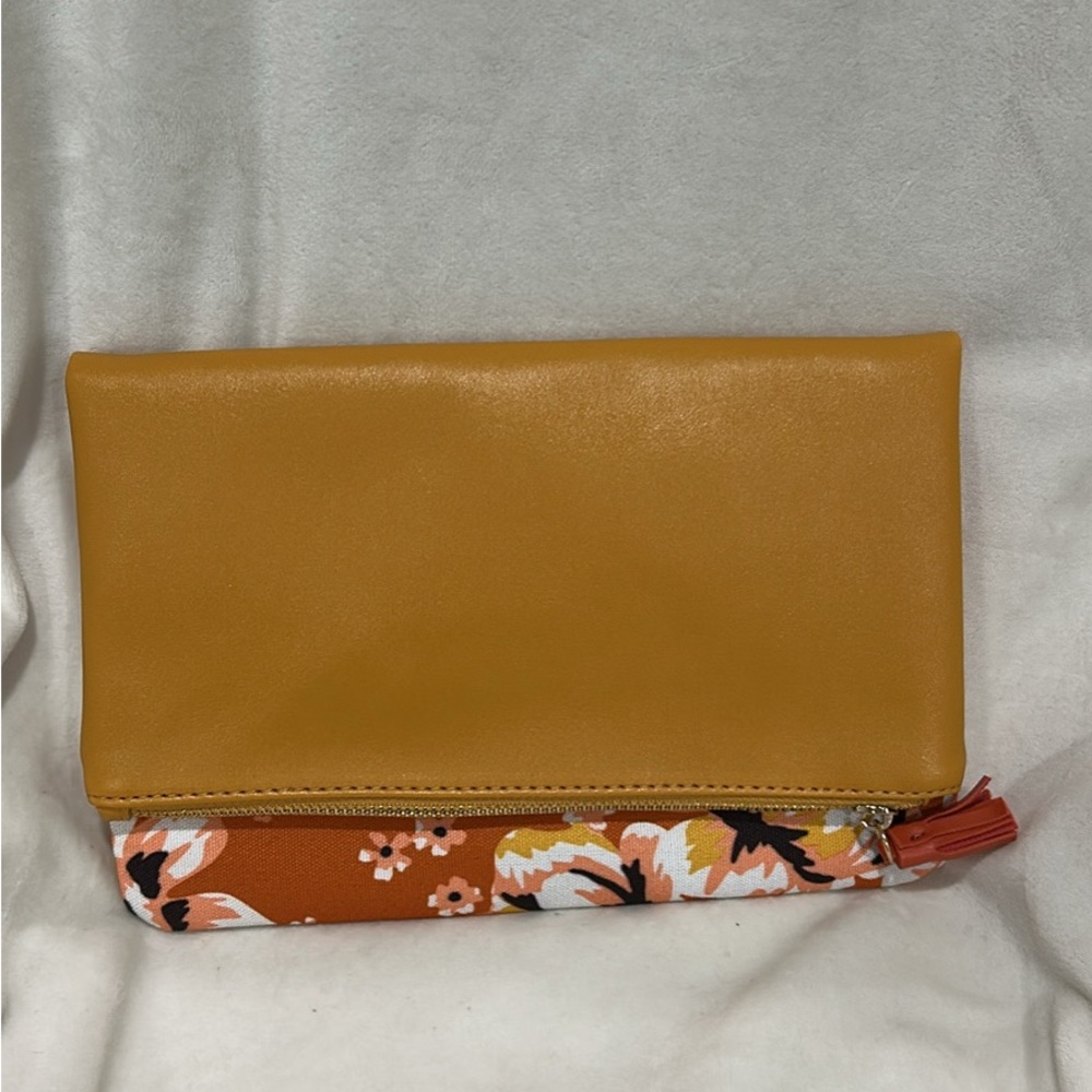 Floral Tan and Orange Clutch